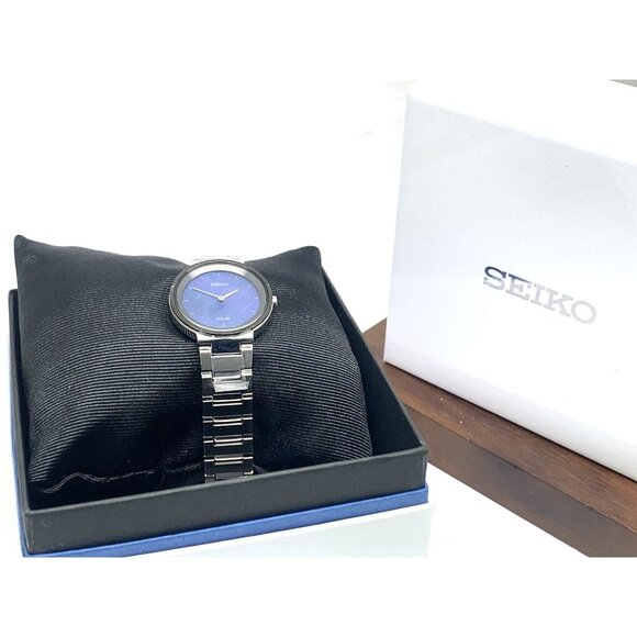 Seiko Women's Watch SUP385 Solar Blue Dial Silver Stainless Steel 28mm - Picture 3 of 14